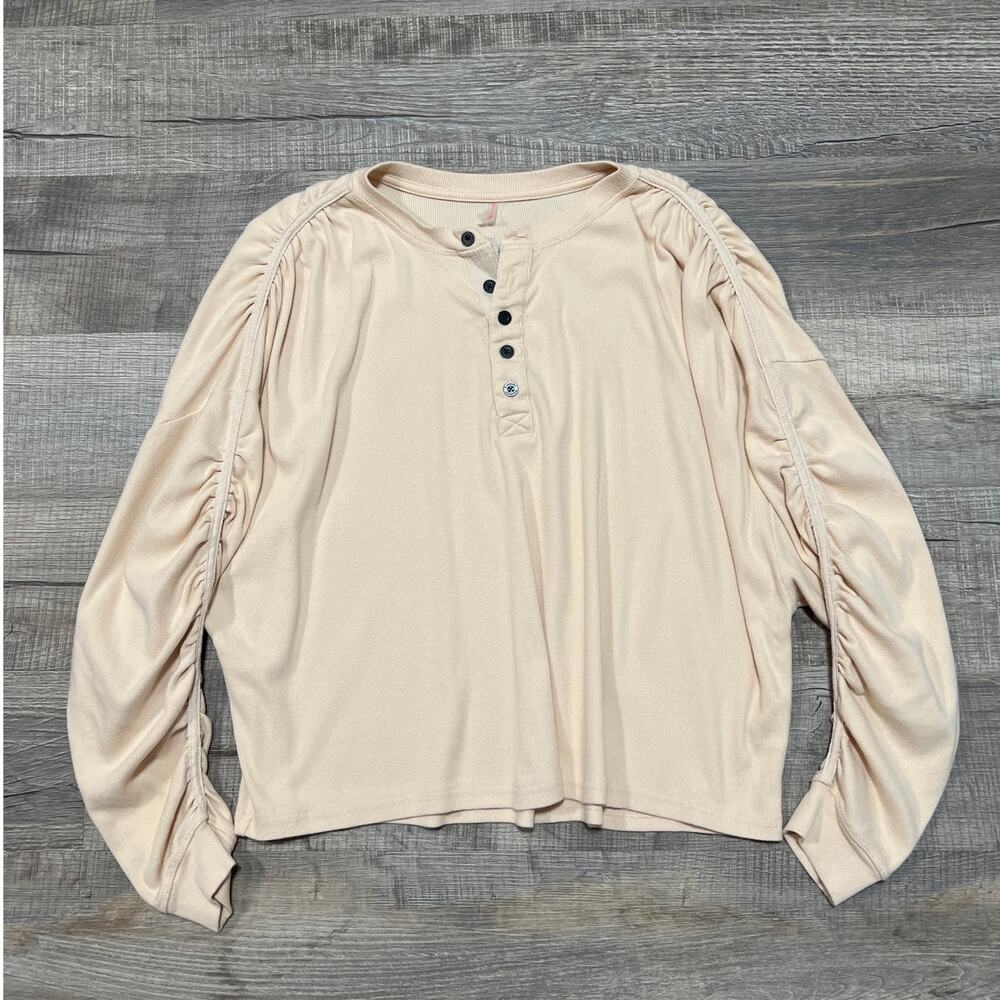 Intimately Free People XS Oversized Ruched Henley Shirt Boho Prairie Cottage Top